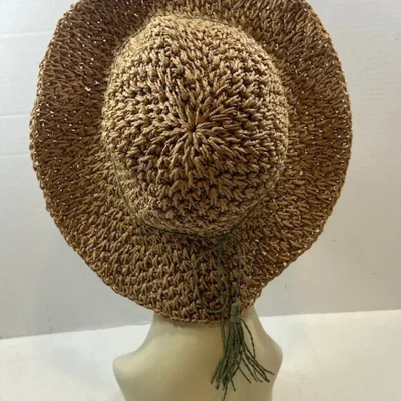 Steve Madden Crocheted Paper Straw Floppy Summer Sun Travel Hat Lightweight - Picture 7 of 15
